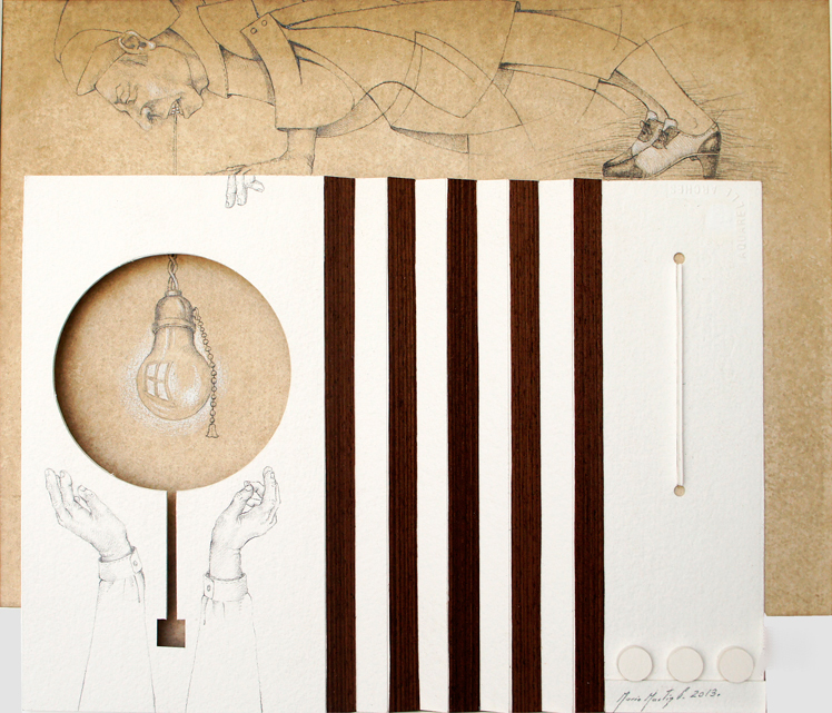 Mario Martin del Campo, Pájaro de luz Dibujo a lápiz y relieve  39 x 29 cm. 2013 